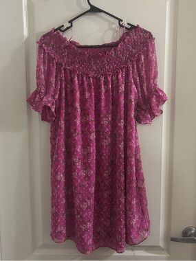CeCe Fuchsia Floral Off-Shoulder Smocked Dress